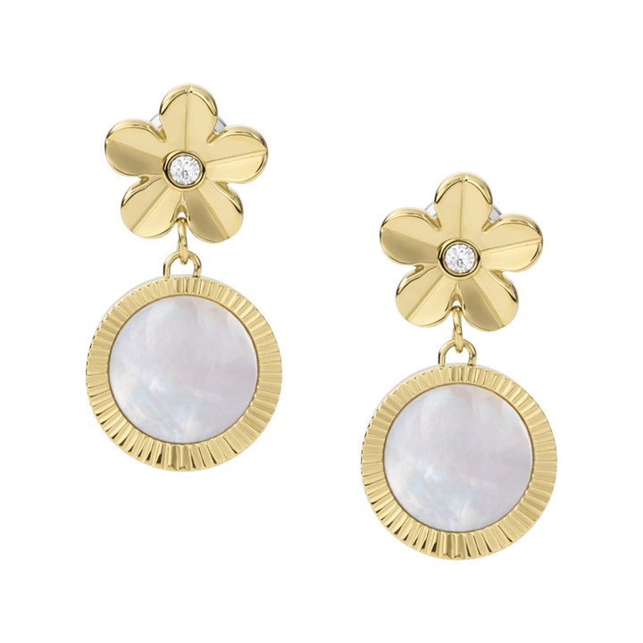 Fossil JF04021710 Gold Tone Flower Drop Earrings - J49308