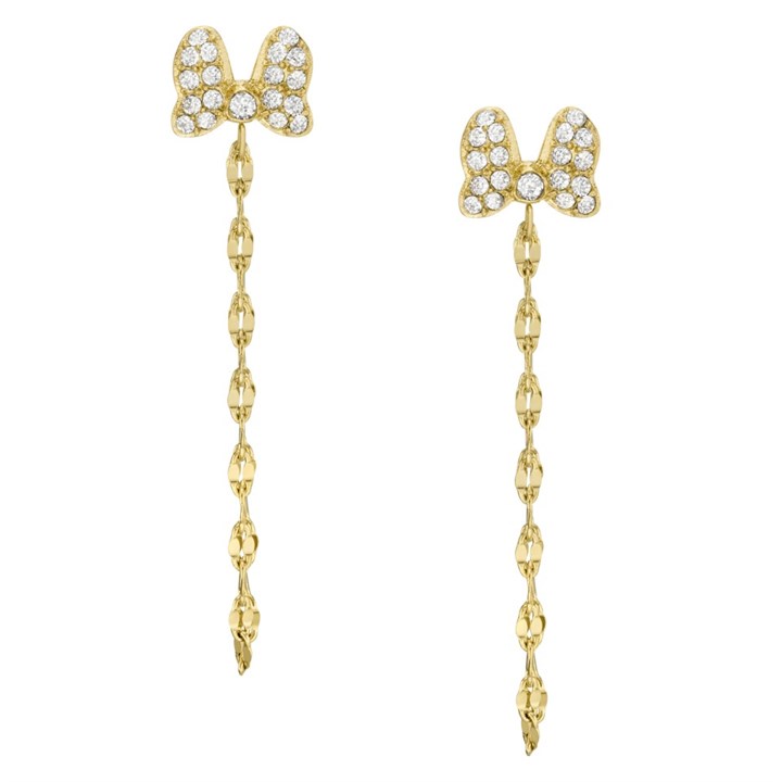 Fossil JF04627710 Gold Tone Stone Set Minnie Bow Drop Earrings - J49405