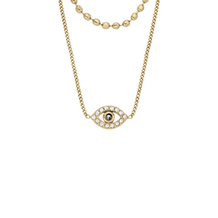 Fossil JF04792710 Gold Tone Stone Set Double Row Evil Eye Necklace - J49406