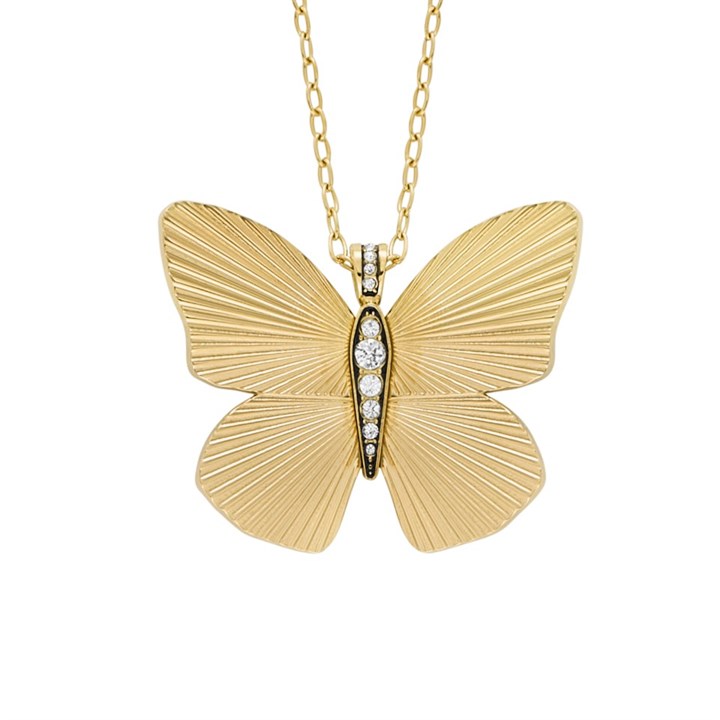 Fossil JF04809710 Gold Tone Crystal Set Butterfly Necklace - J49408