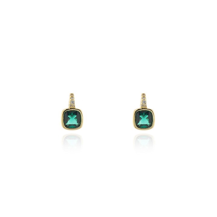Cachet London Gold Tone Green Crystal Cushion Earrings - J74152