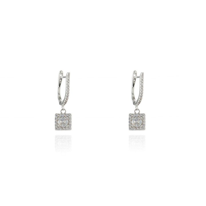 Cachet London Silver Tone Square Halo Drop Hoop Earrings - J74156