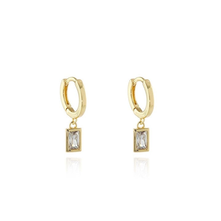 Cachet London Gold Tone Baguette Drop Hoop Earrings - J74159