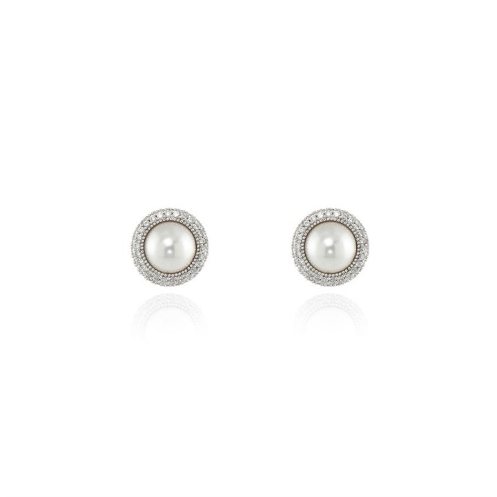 Cachet London Silver Tone Simulated Pearl Halo Stud Earrings - J74166