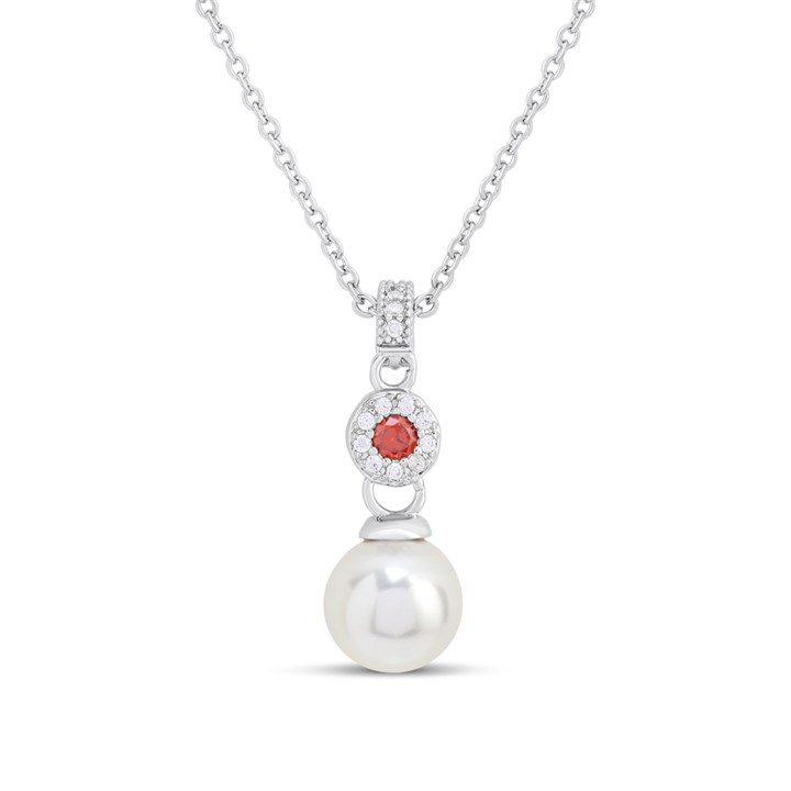 Cachet London Silver Tone Ruby CZ And Pearl Pendant - J74214