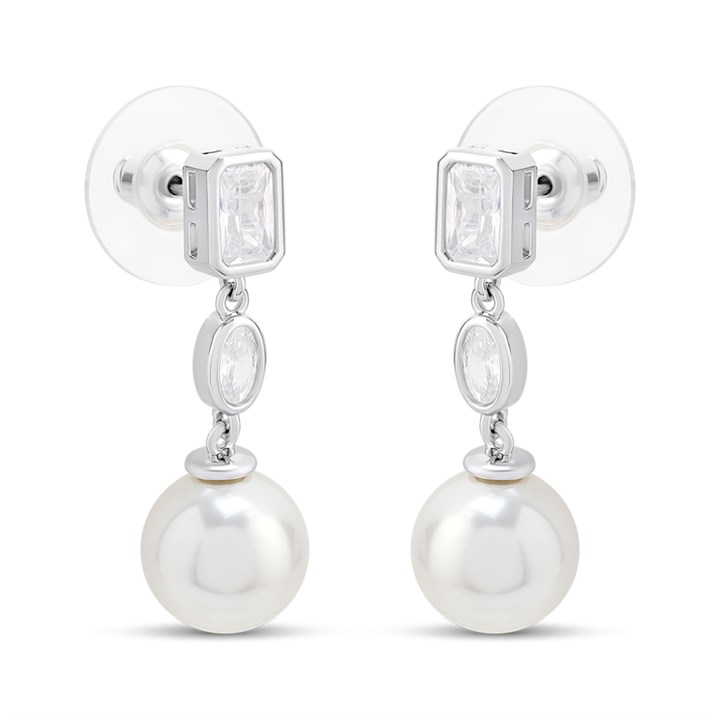 Cachet London Silver Tone CZ And Pearl Drop Earrings - J74218
