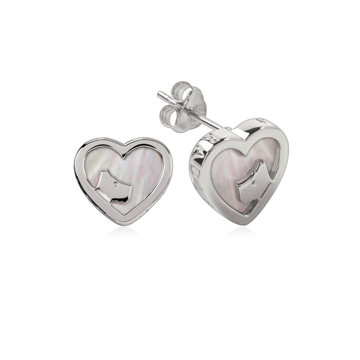 Radley RYJ1067 Sterling Silver Mother Of Pearl Heart Dog Stud Earrings - J81151
