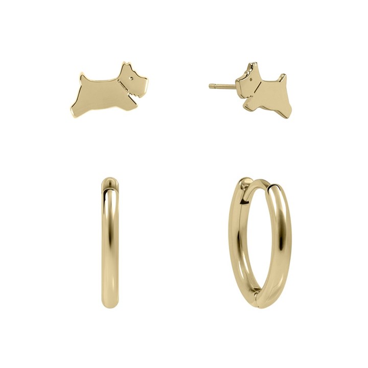 Radley RYJ1488S 18ct Gold Plated Dog Stud And Hoop Earrings Set - J81153