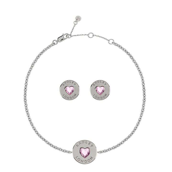 Radley RYJ3079 Pink Heart Sterling Silver Bracelet And Earring Set - J81154