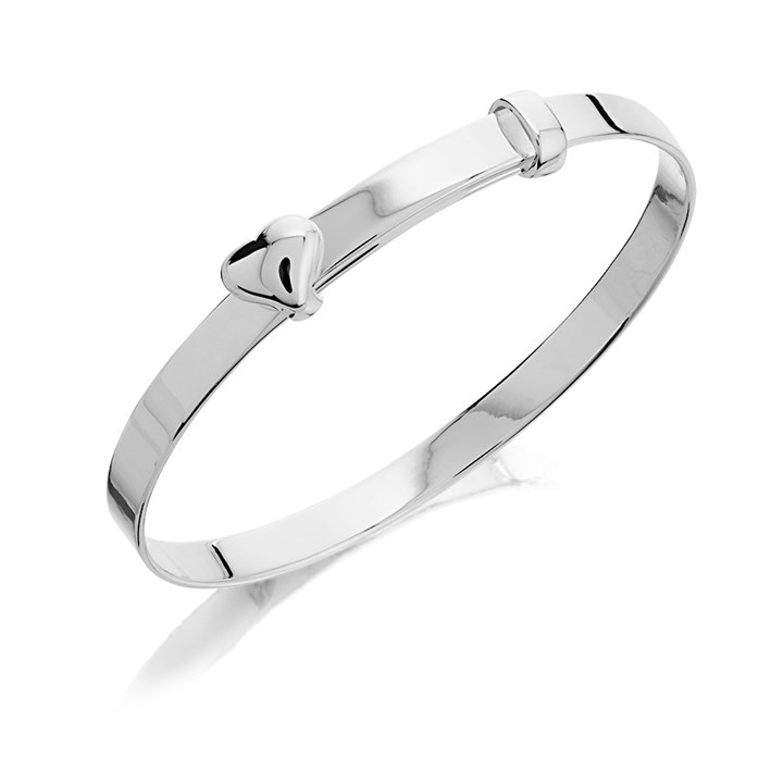 Little Star Silver Heart Expanding Children's Bangle - J83133