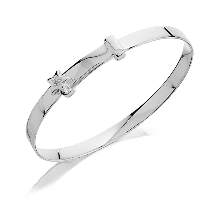 Little Star Silver Diamond Star Expanding Children's Bangle - J83134