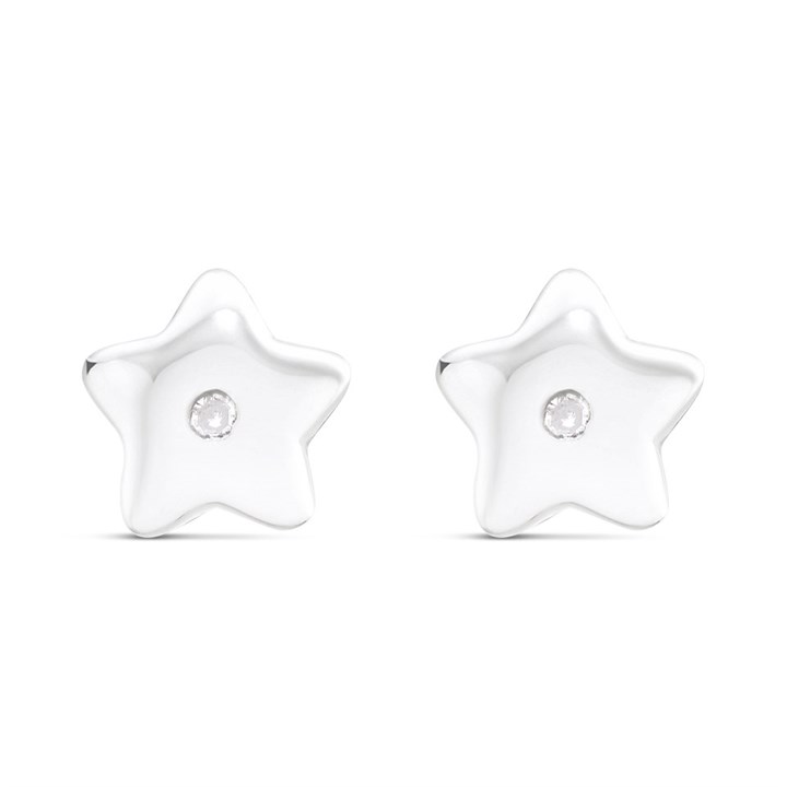 Little Star Silver Diamond Star Stud Earrings - J83141