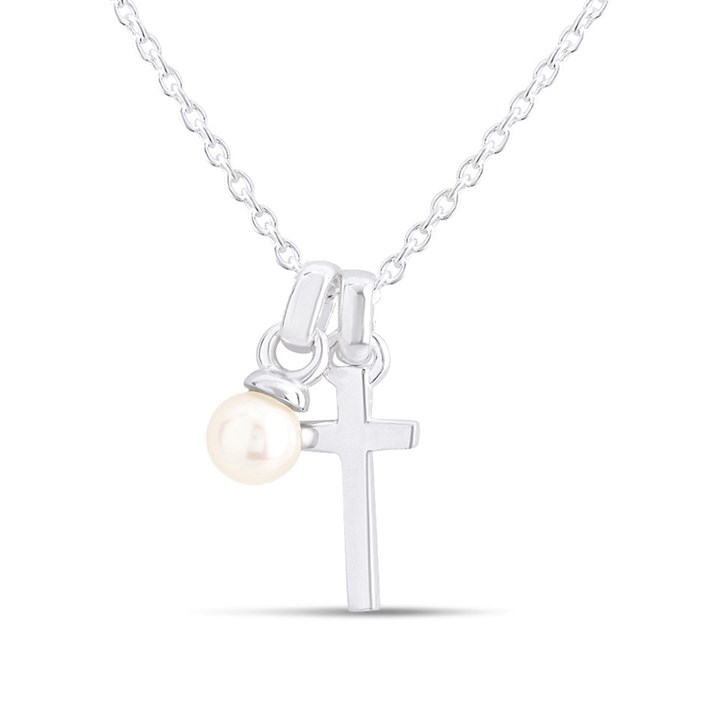 Little Star Silver Freshwater Pearl Cross Necklace - J83170