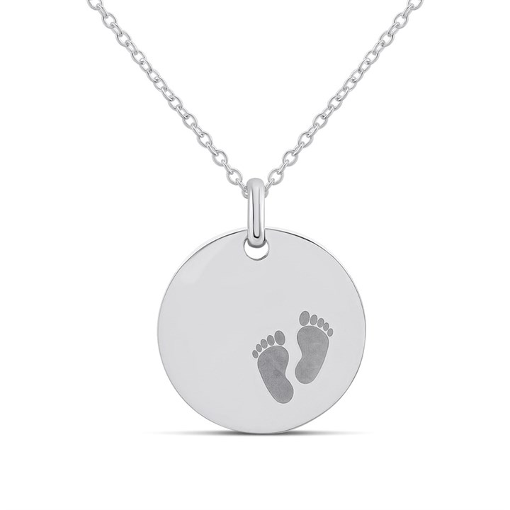 Little Star Silver Baby Feet Disc Necklace - J83171