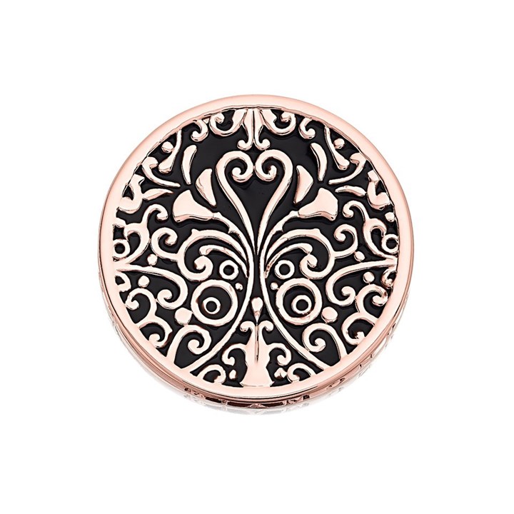 Emozioni EC115 Victorian Ornate Rose Gold Plated Black Coin - 33mm - J8477