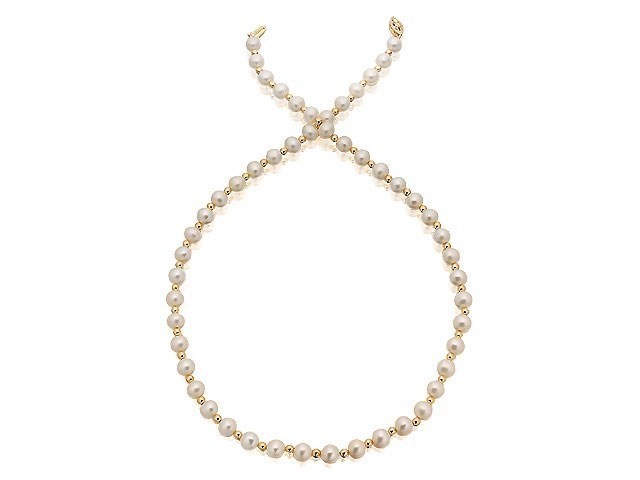 9ct Gold Freshwater Pearl And Bead Necklace - 18in - J9529