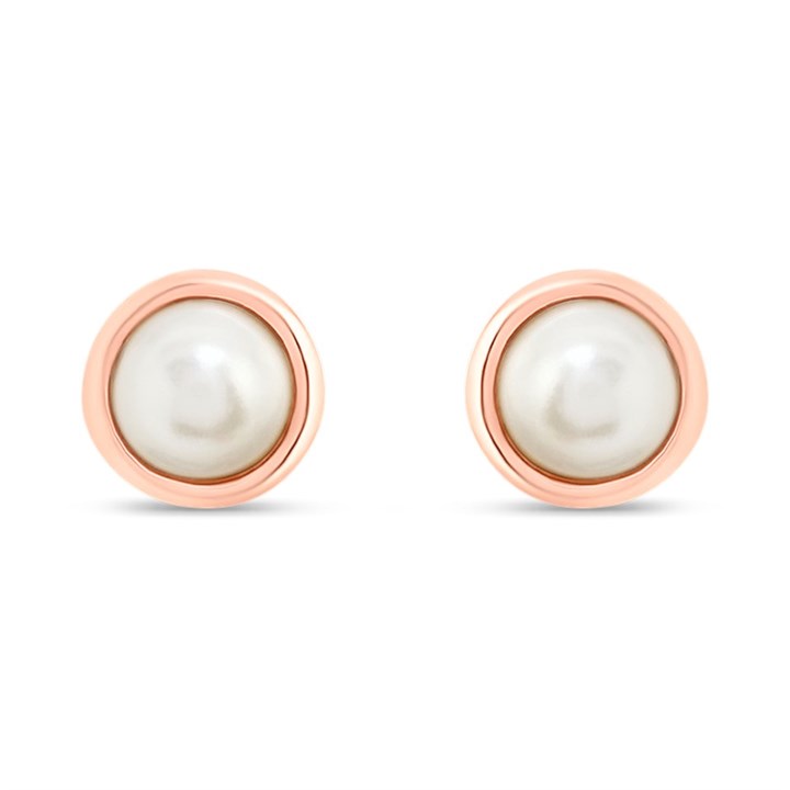 Olivia Burton OBJCOE219 9ct Rose Gold Plated Silver Classic Pearl Stud Earrings - J97101