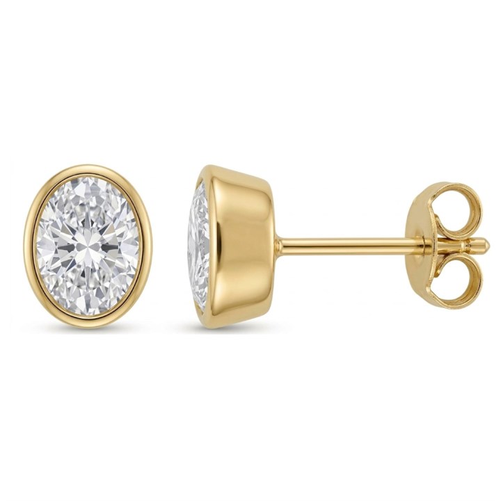 9ct Gold Lab Grown Diamond Rubover Oval Stud Earrings, 84pts/pr - L40056