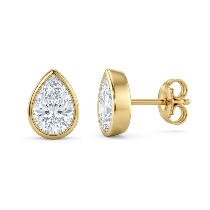 9ct Gold Lab Grown Diamond Rubover Pear Stud Earrings, 80pts/pr - L40057