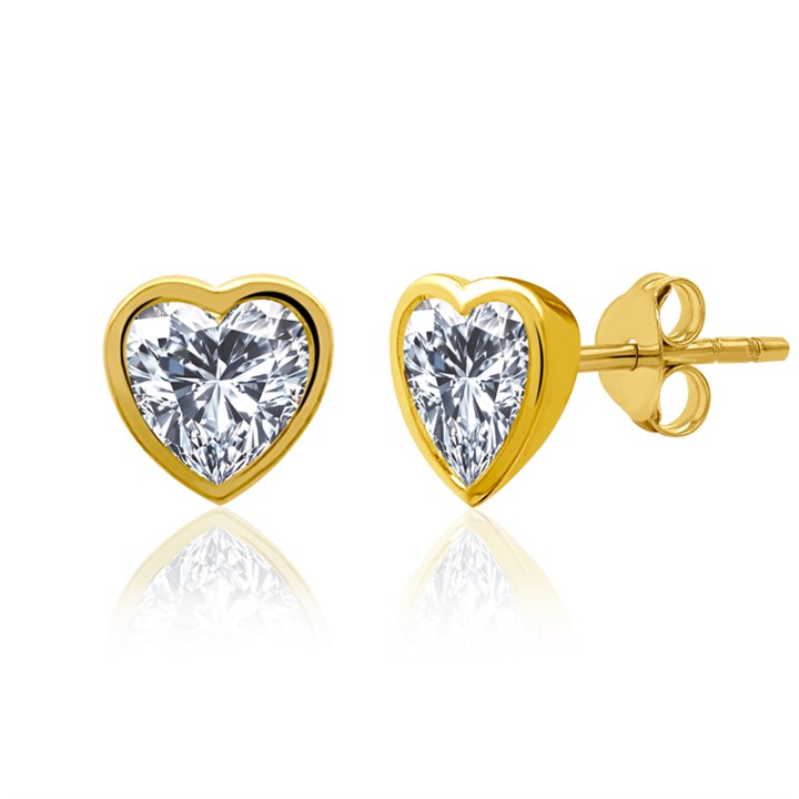 9ct Gold Lab Grown Diamond Rubover Heart Stud Earrings, 1ct/pr - L40058