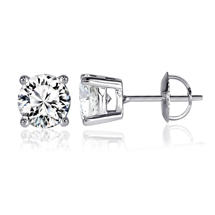 9ct White Gold Lab Grown Diamond Single Stone Earrings, 2ct/pr - L40059