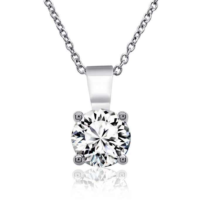 9ct White Gold Lab Grown Diamond Single Stone Necklace, 1.50cts - L40090