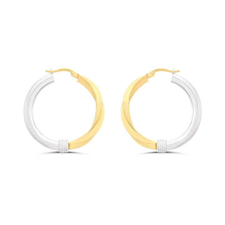 Bonded Silver And 9ct Gold Half Twist And Tube Hoop Earrings - M3006