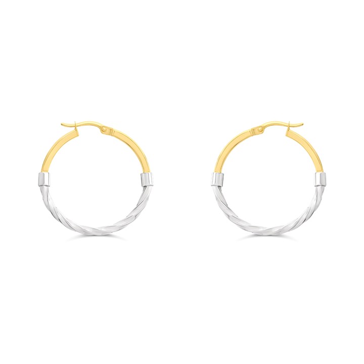 Bonded Silver And 9ct Gold Twist & Tube Hoop Earrings - M3010