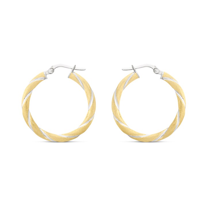 Bonded Silver And 9ct Gold Twisted Brushed Hoop Earrings - M3014