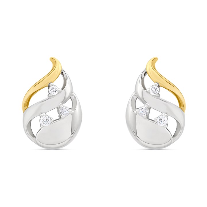 Bonded Silver And 9ct Gold CZ Teardrop Stud Earrings - M3019