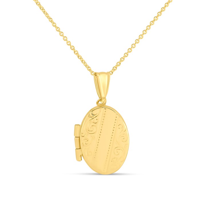 Bonded Silver And 9ct Gold Engraved Oval Locket - M3031