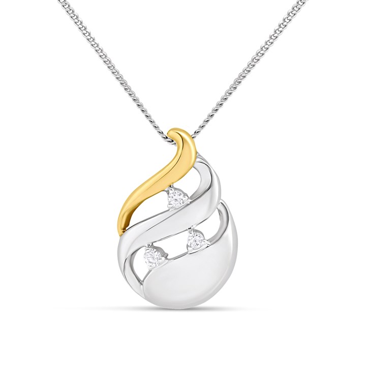 Bonded Silver And 9ct Gold Cubic Zirconia Teardrop Necklace - M3032