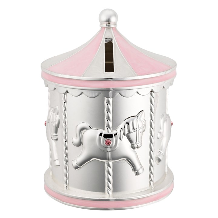 BM298 Bambino Silver Plated Money Box Carousel Pink - P75142