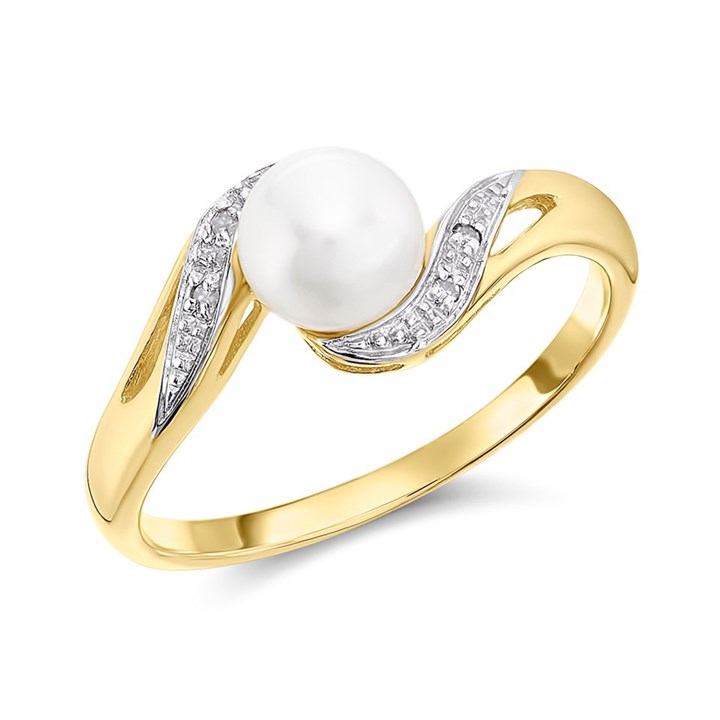 9ct Gold Cultured Freshwater Pearl And Diamond Ring - R0955