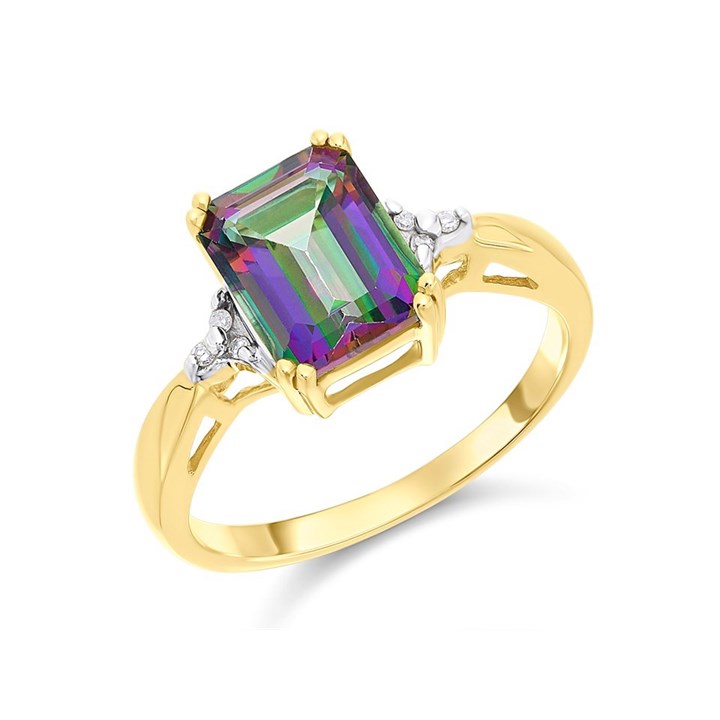 9ct Gold Mystic Topaz And Diamond Ring - R0970