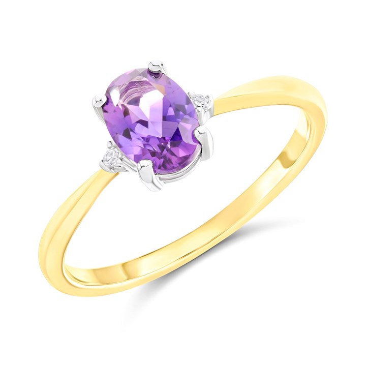 9ct Gold Oval Amethyst And Diamond Ring - R0986