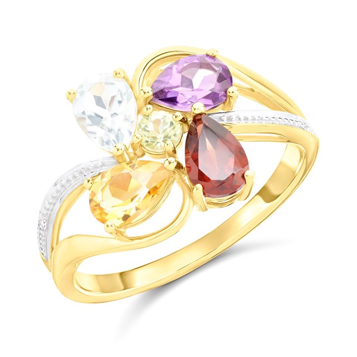 9ct Gold Multistone And Diamond Ring - R0989