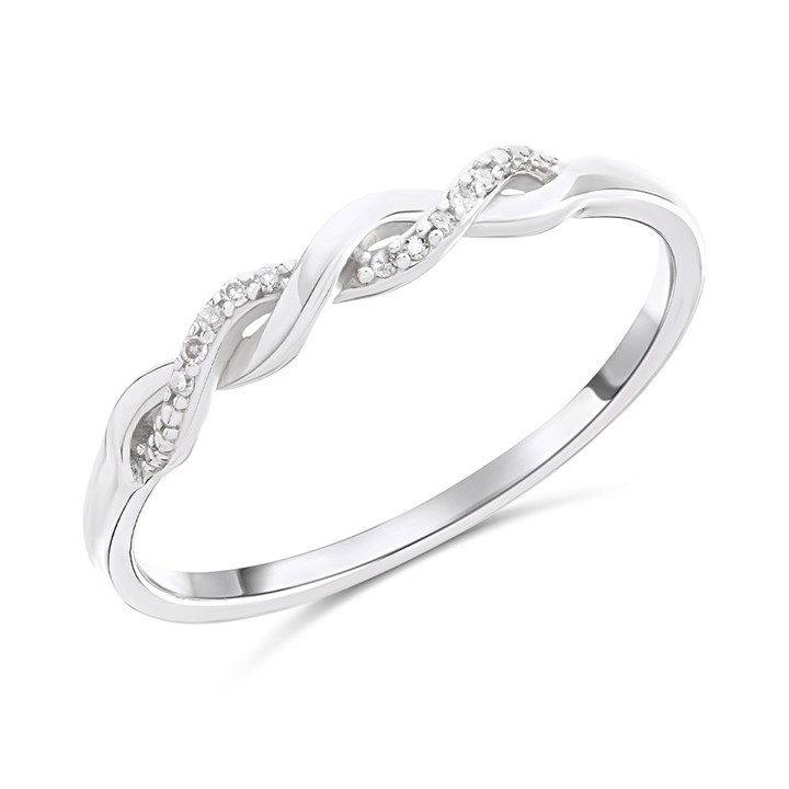 9ct White Gold Diamond Twist Ring - R2143
