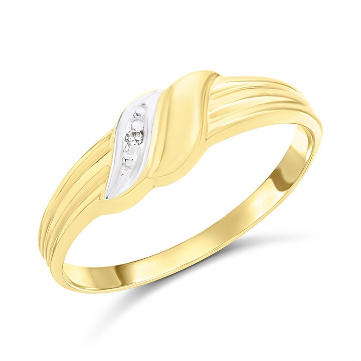9ct Two Colour Gold Diamond Wave Ring - R2146