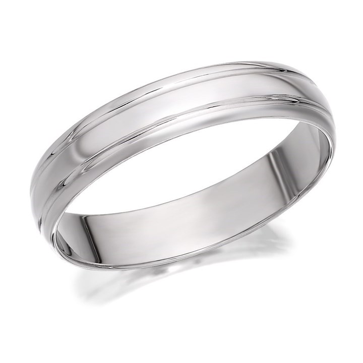 9ct White Gold Double Banded Wedding Ring - 4mm - R2493