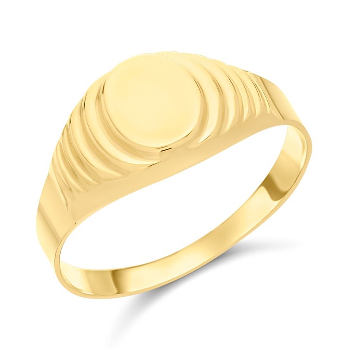 18ct Gold Oval Ribbed Signet Ring - R3355