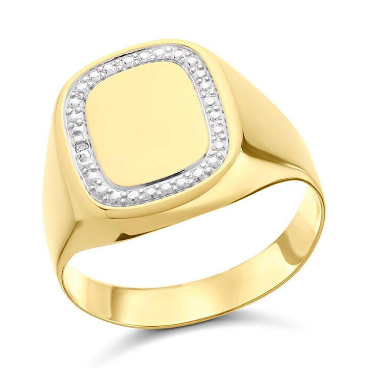 9ct Gold Diamond Signet Ring - R3358