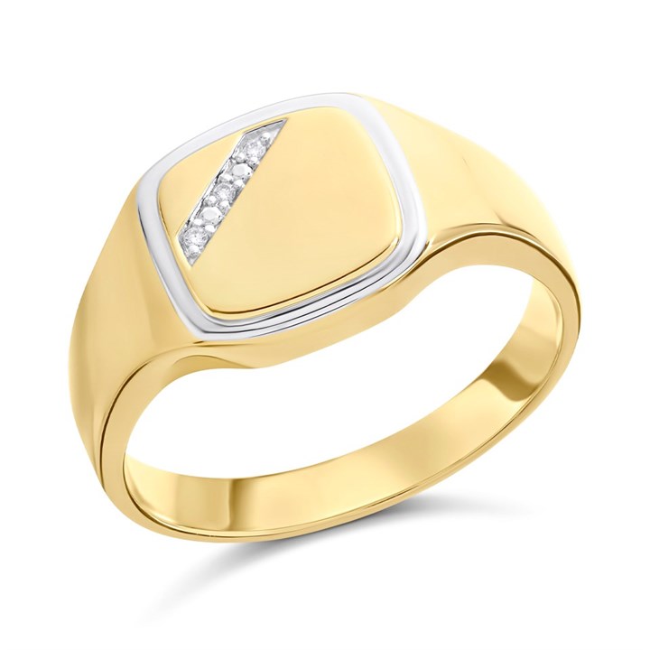 9ct Two Colour Gold Diamond Signet Ring - R3360