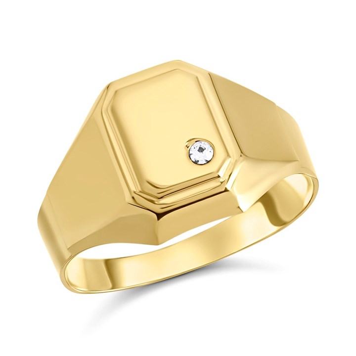 9ct Gold Cubic Zirconia Signet Ring - R3406