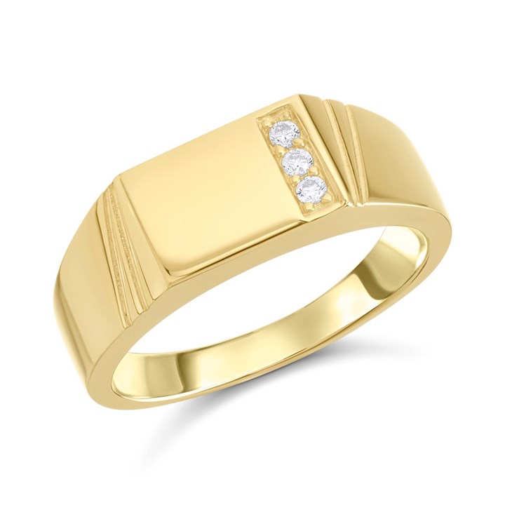 9ct Gold Cubic Zirconia Rectangular Signet Ring - R3407