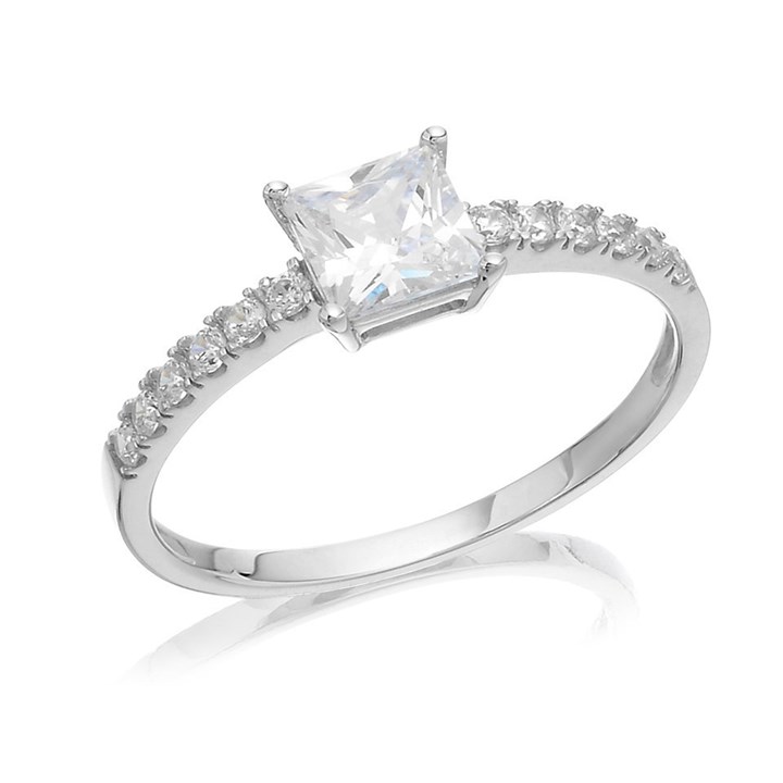 9ct White Gold Princess Cut Cubic Zirconia Ring - R5961