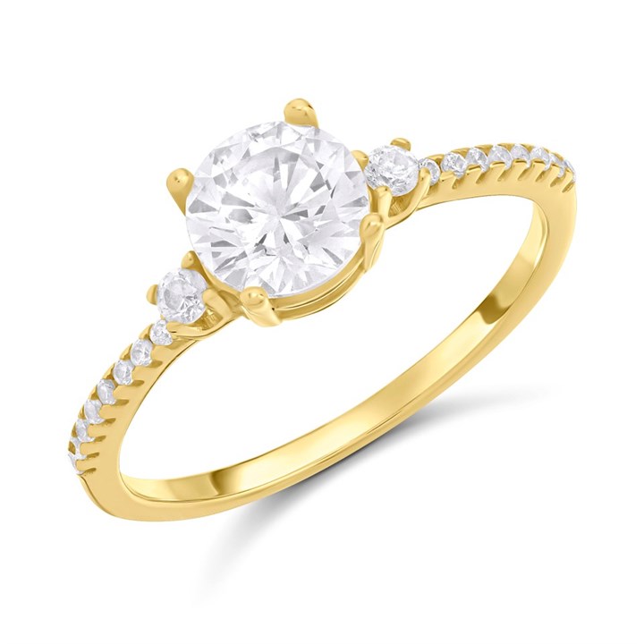 9ct Gold Trilogy CZ Ring With Stone Set Shoulders - R6120