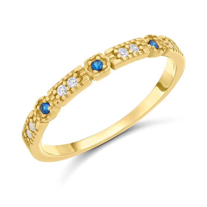 9ct Gold Blue And Clear CZ Ring - R6122