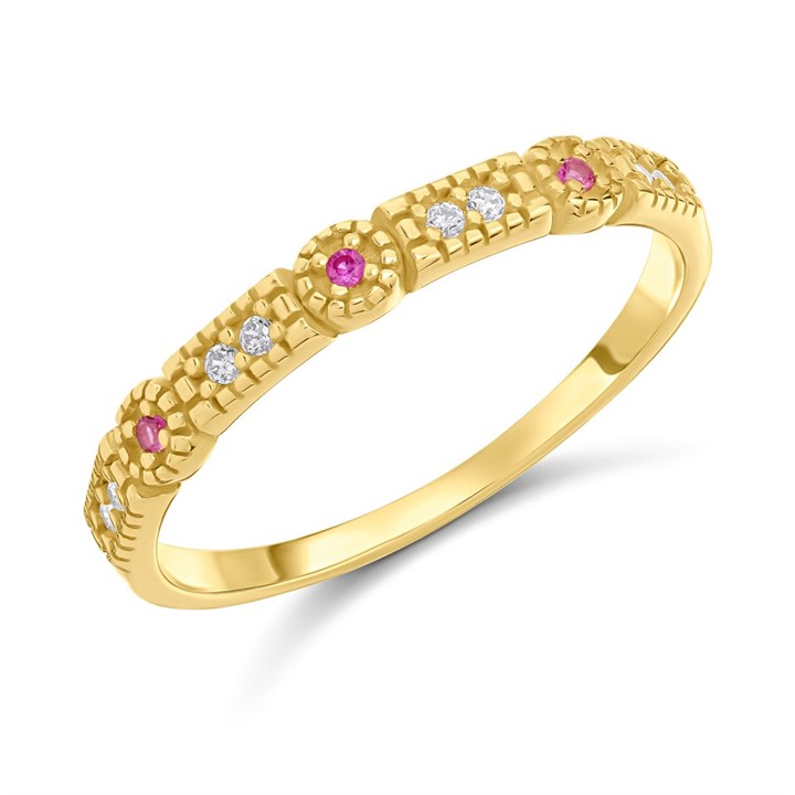 9ct Gold Pink And Clear CZ Ring - R6124