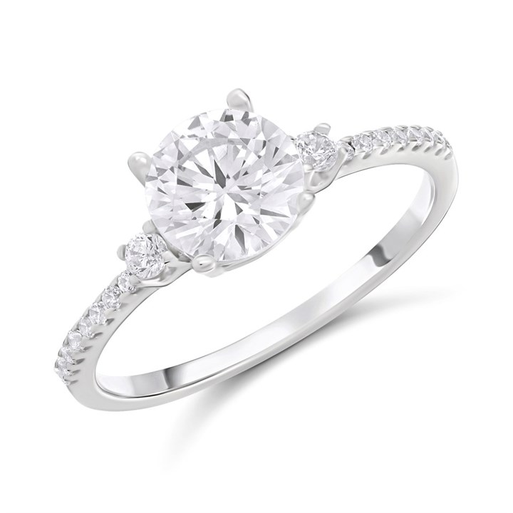 9ct White Gold Trilogy Claw Set CZ Ring - R6128